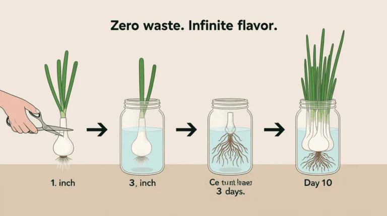grow scallions indoors from kitchen scraps in a glass jar on a sunny windowsill