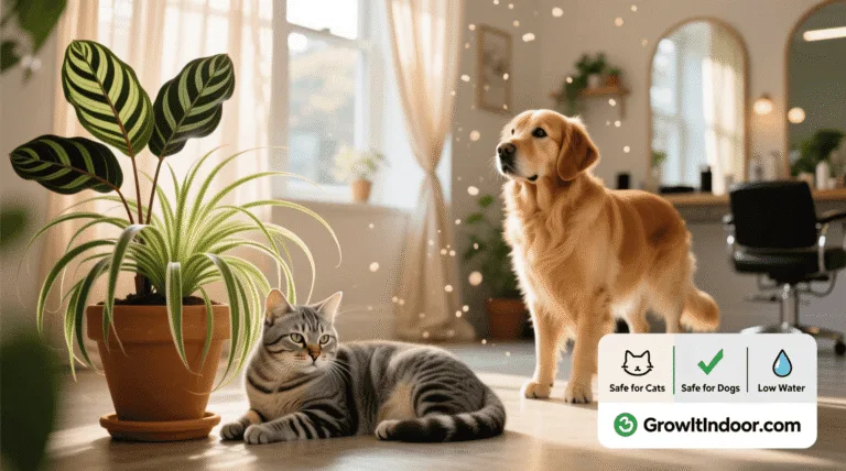 Parlor palm in living room with dog