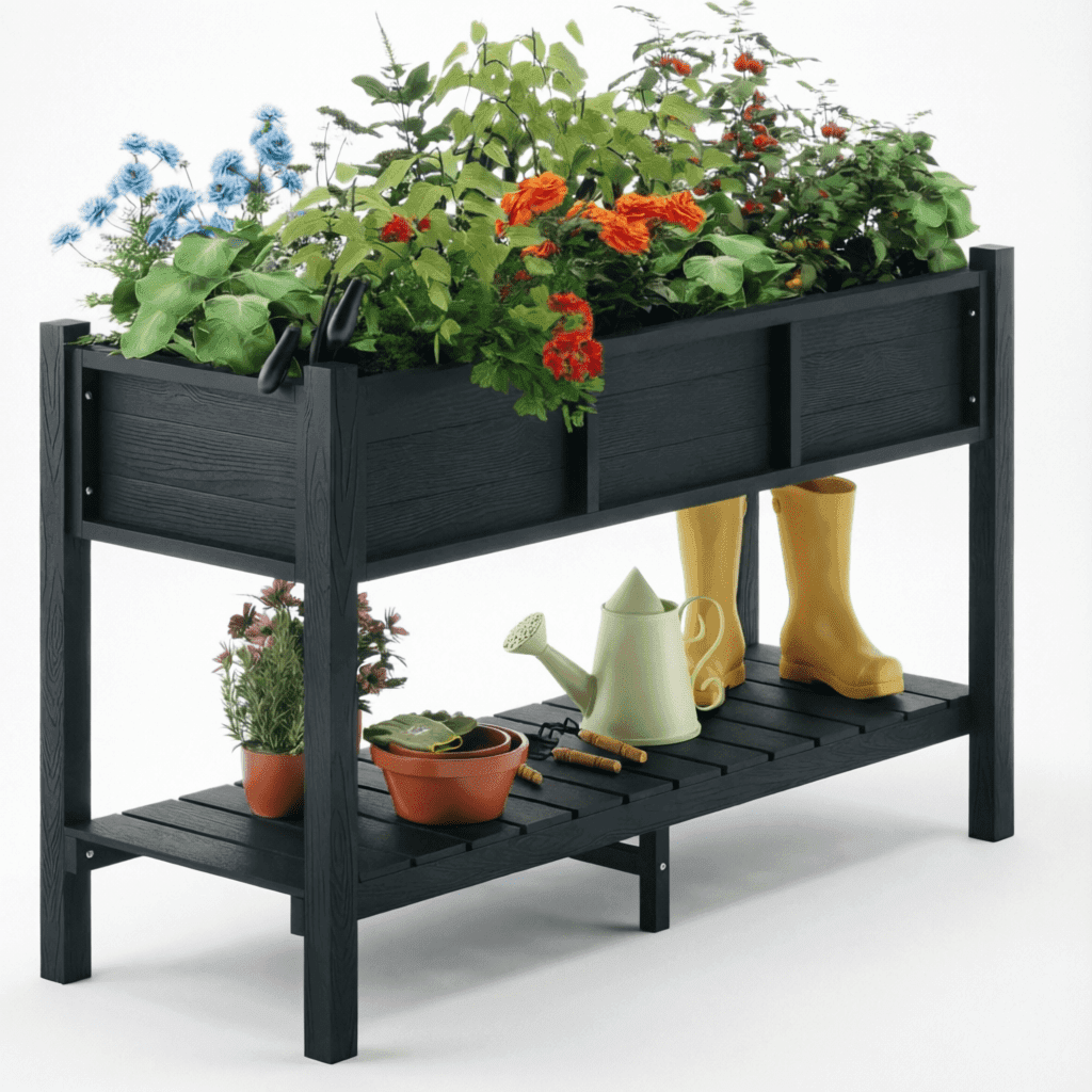 Keter Urban Bloomer 12.7 Gallon Raised Garden Bed and Outdoor Herb Garden Planter with Self Watering Gauge and Drainage Plug, Dark Grey