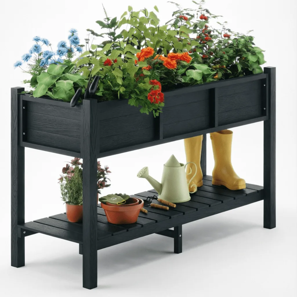 Keter Urban Bloomer 12.7 Gallon Raised Garden Bed and Outdoor Herb Garden Planter with Self Watering Gauge and Drainage Plug, Dark Grey